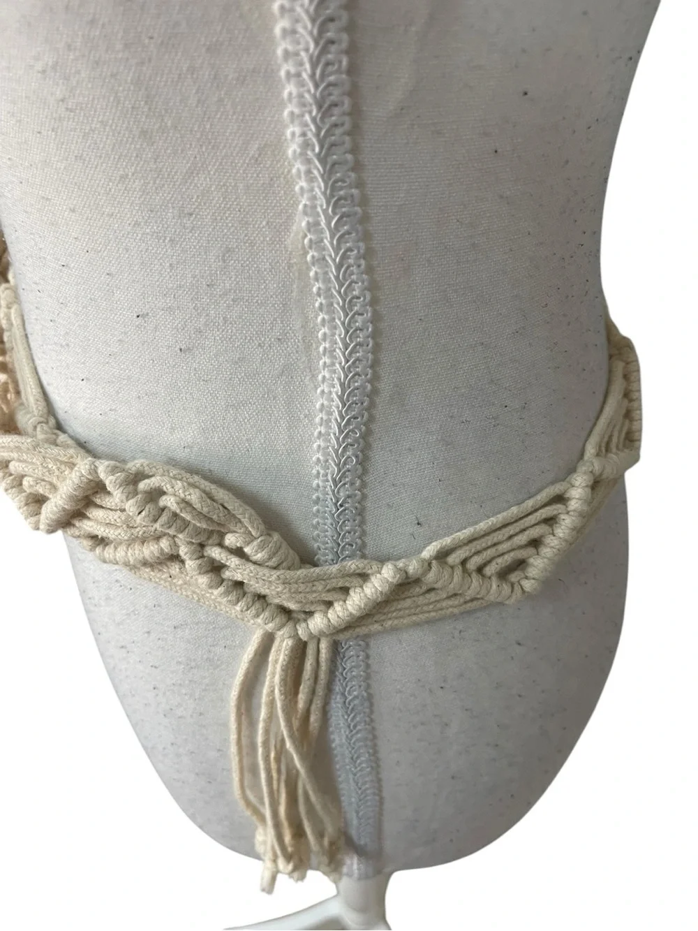 Zara Macrame Rope Belt with Wooden Buckle Cream